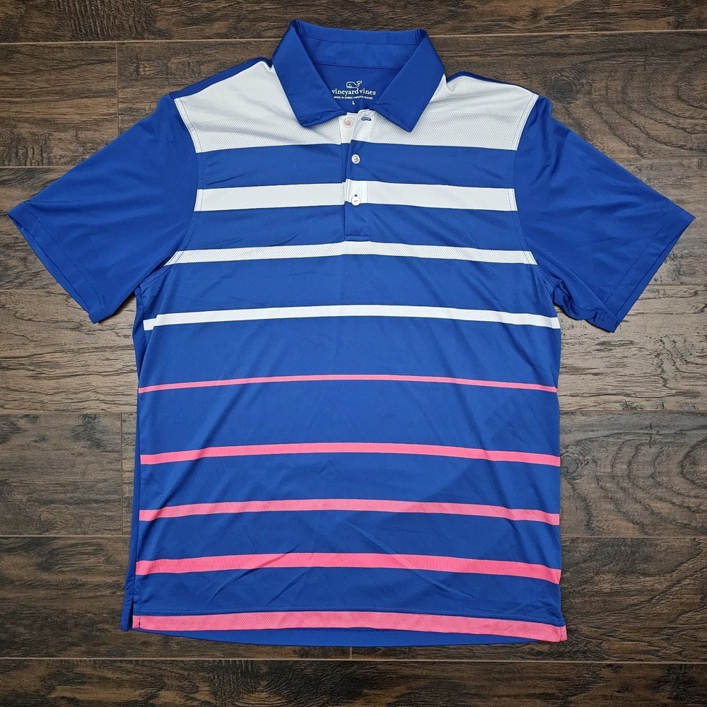 Vineyard Vines Mens Large Sullivan Engineer Stripe Polo Kingfisher Performance‎